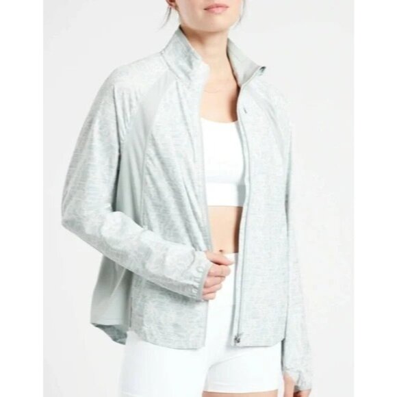 Athleta Tops - Athleta Jacket Women Medium Gray White Run With‎ It Printed Athletic Athleisure